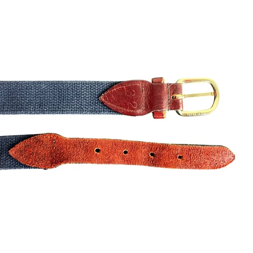 Boys Belt Lacrosse Sticks‎ Brass Buckle 32 Navy Blue Adjustable Leather trim
